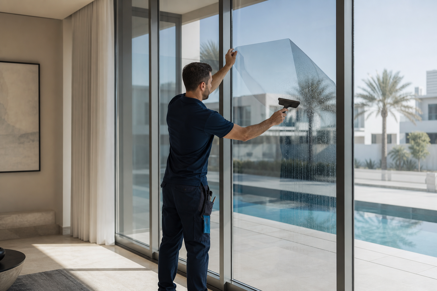 Professional residential window film installation in a Dubai villa